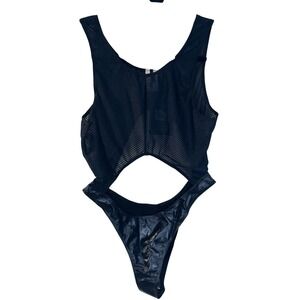 Fashion Nova Mesh Cutout Bodysuit Women's M Black Thong Stretch NWT